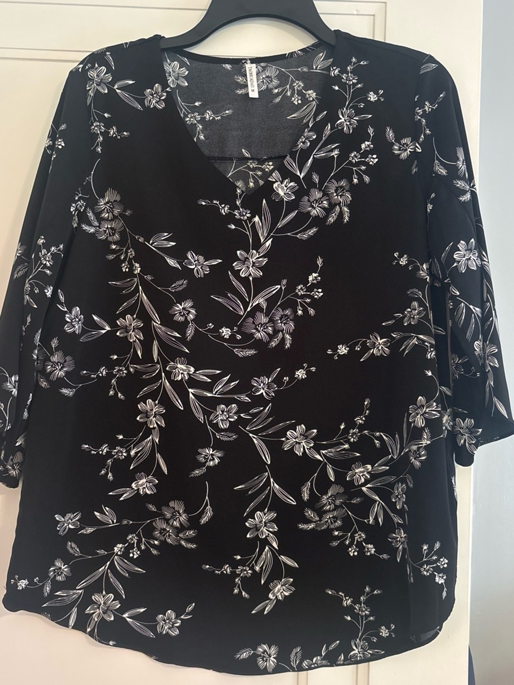 Women's Black Floral V-Neck Blouse